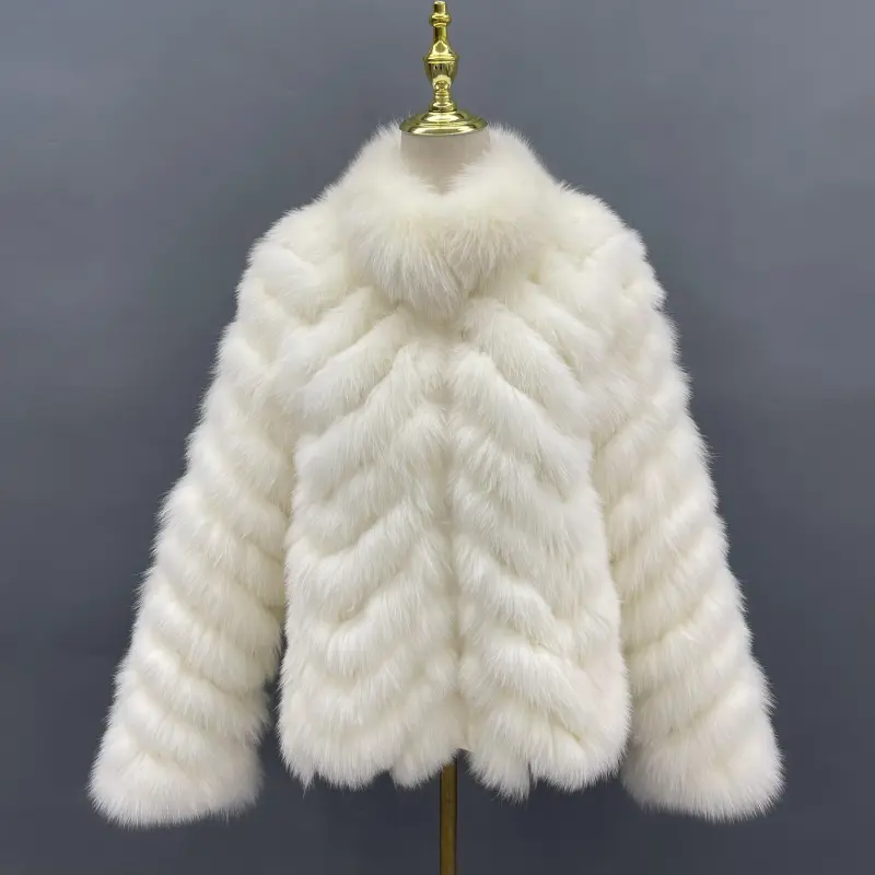 Winter women wear fox fur on both sidesColor:White