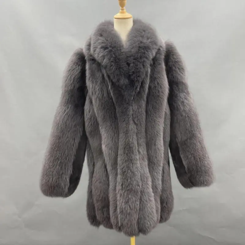 Men's fur jacket winter luxury full fur natural thick 100% real fox coatColor:Black
