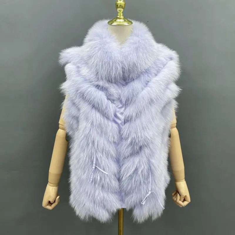 Luxury women's real fox fur double-sided collar detachable fashion vestColor:Purple