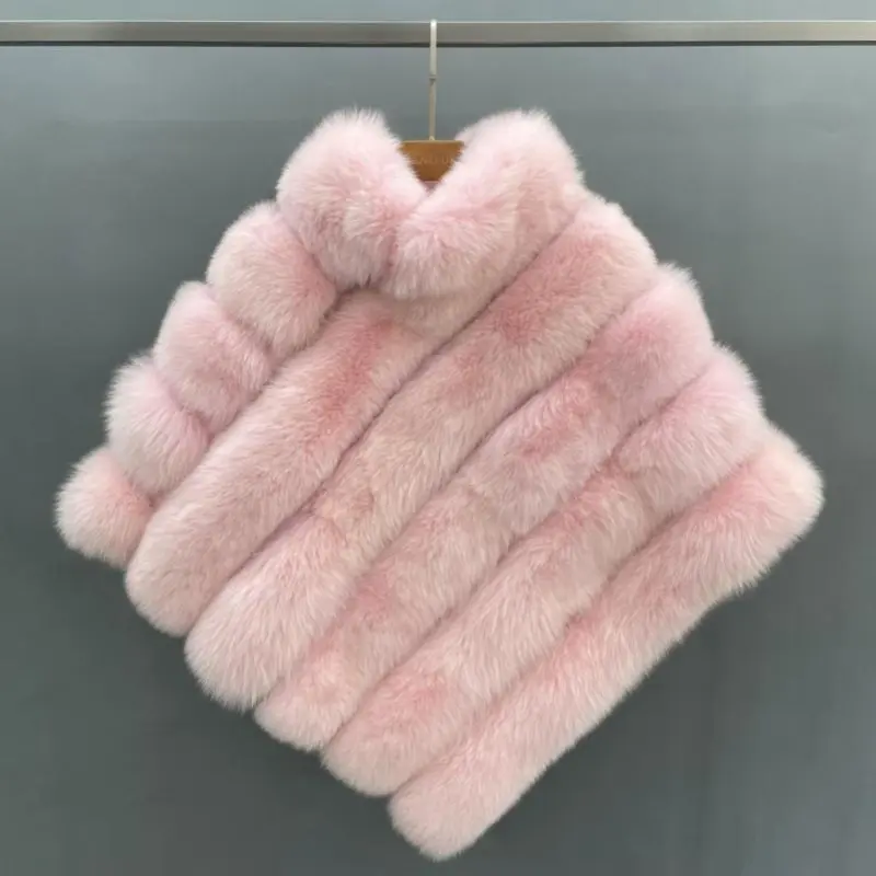 Newly designed women's real fox fur cloakColor:Pink