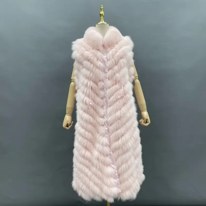 Women's fashionable long style real fox fur vest with two sidesColor:Pink
