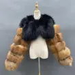 Short Style Women Real Fur Coat Fashion Ladies Long Sleeve Pink Natural Fox Fur JacketColor:Brown
