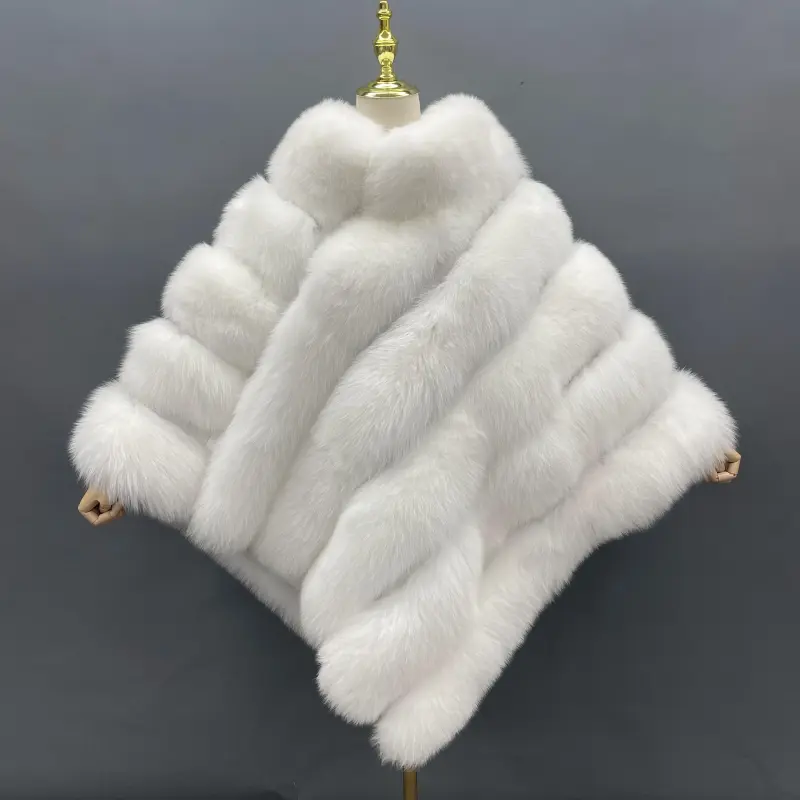Newly designed women's real fox fur cloakColor:White