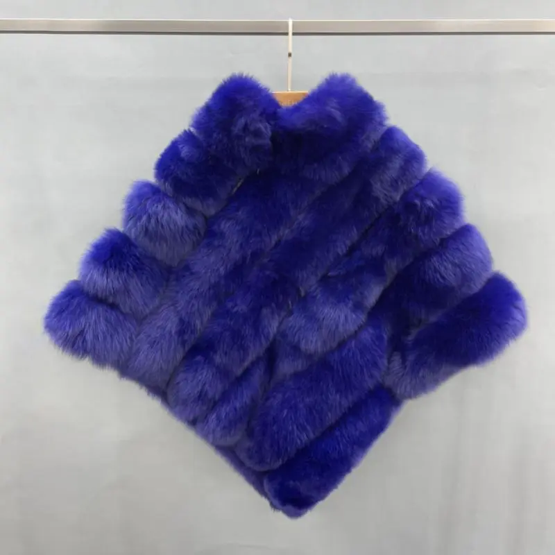 Real fox fur women's fashion shawlColor:Blue