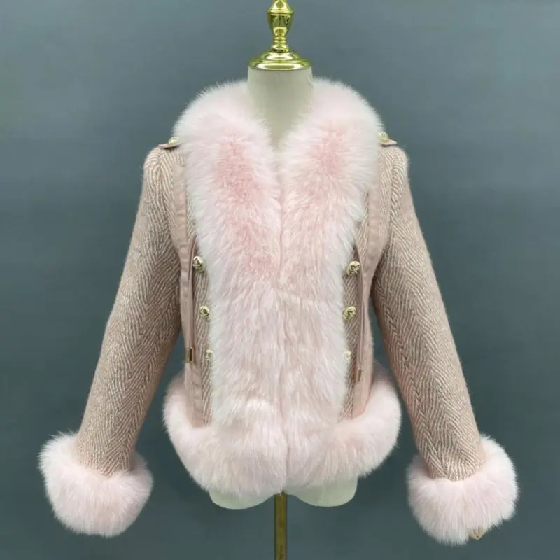 Girls Warm Fur Coat Outerwear Real Fox Fur Jacket Women Fur Coat WinterColor:Pink