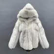 Men's fashion design fox leather jacket hood casual style coatColor:White