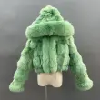 Luxury women's winter short leather straw hooded coatColor:Green