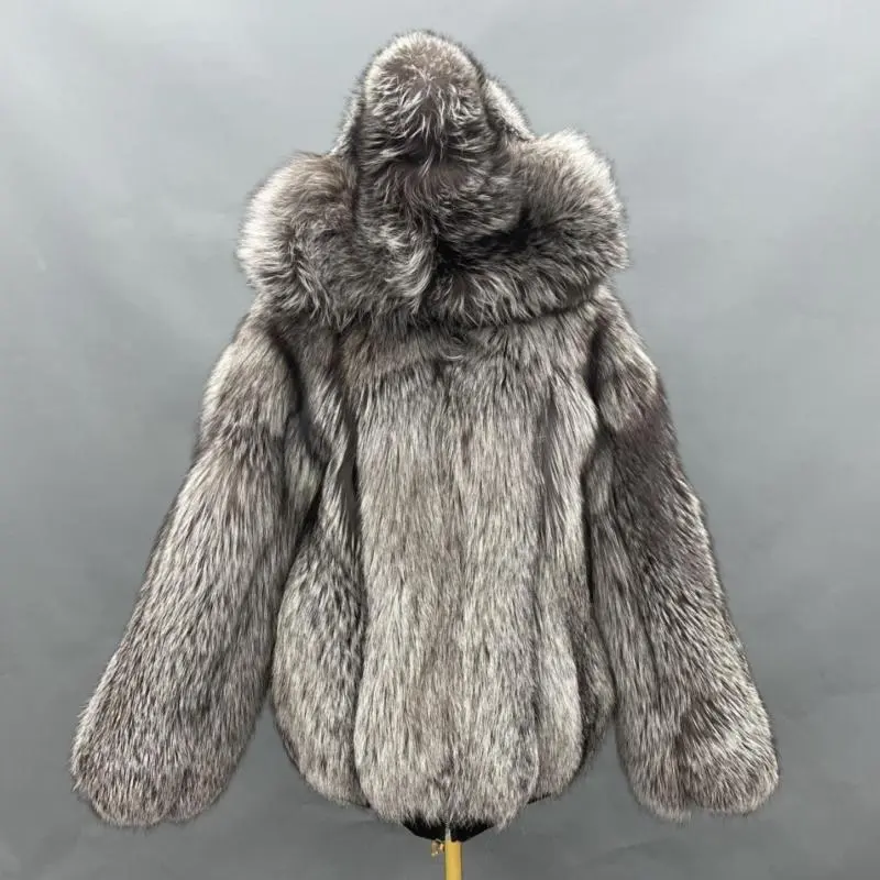 Men's fashion design fox leather jacket hood casual style coatColor:Grey