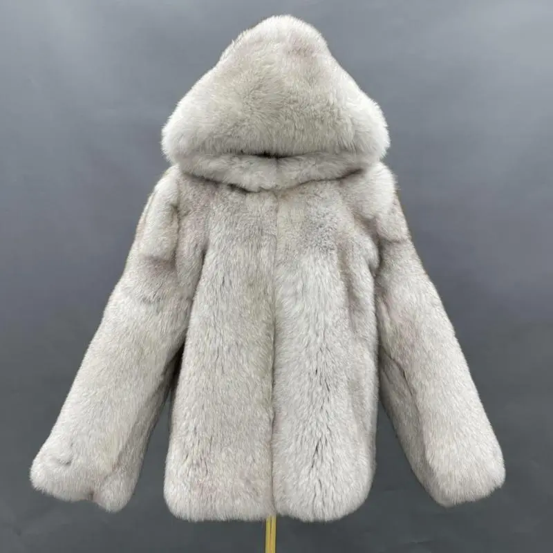 Winter real fox fur thick coat unisex hoodieColor:White