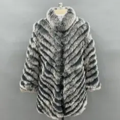Women's long autumn and winter coat with fox fur on both sidesColor:Black