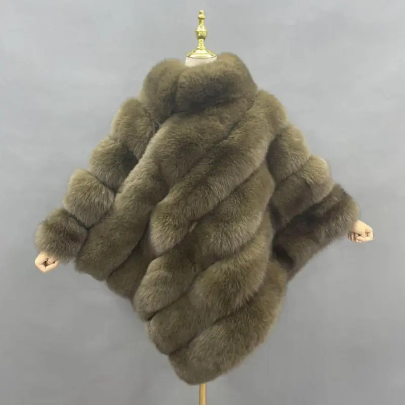 Real fox fur women's fashion shawlColor:Dark green