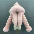 Luxury women's winter short leather straw hooded coatColor:Light pink