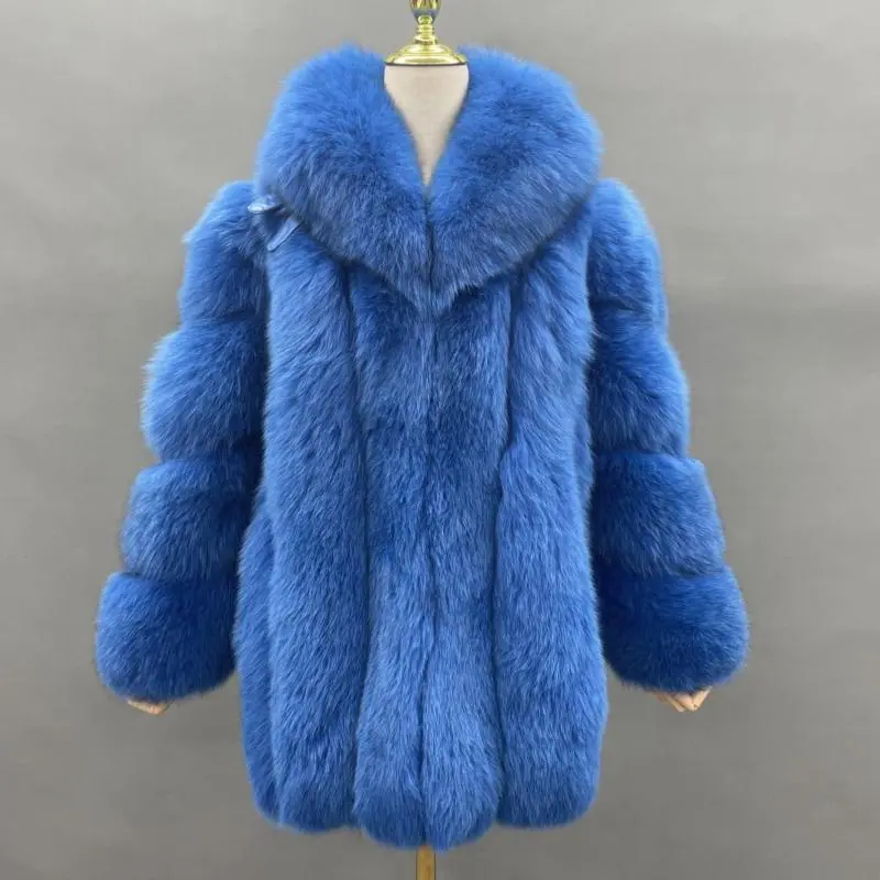 Winter bright color vertical fox fur coat for womenColor:Blue