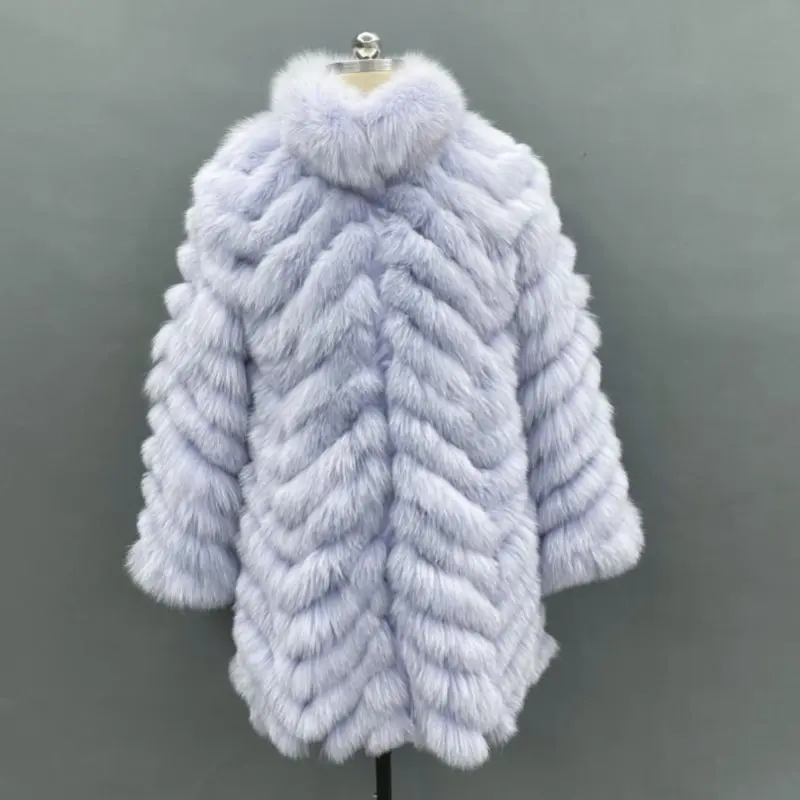 Women's long coat with fox fur in multiple colors on both sidesColor:Purple