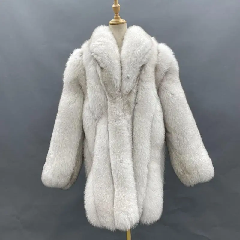 Men's fur jacket winter luxury full fur natural thick 100% real fox coatColor:White