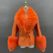 Genuine fur collar women's warm leather fox fur cuffs leather jacketColor:Orange