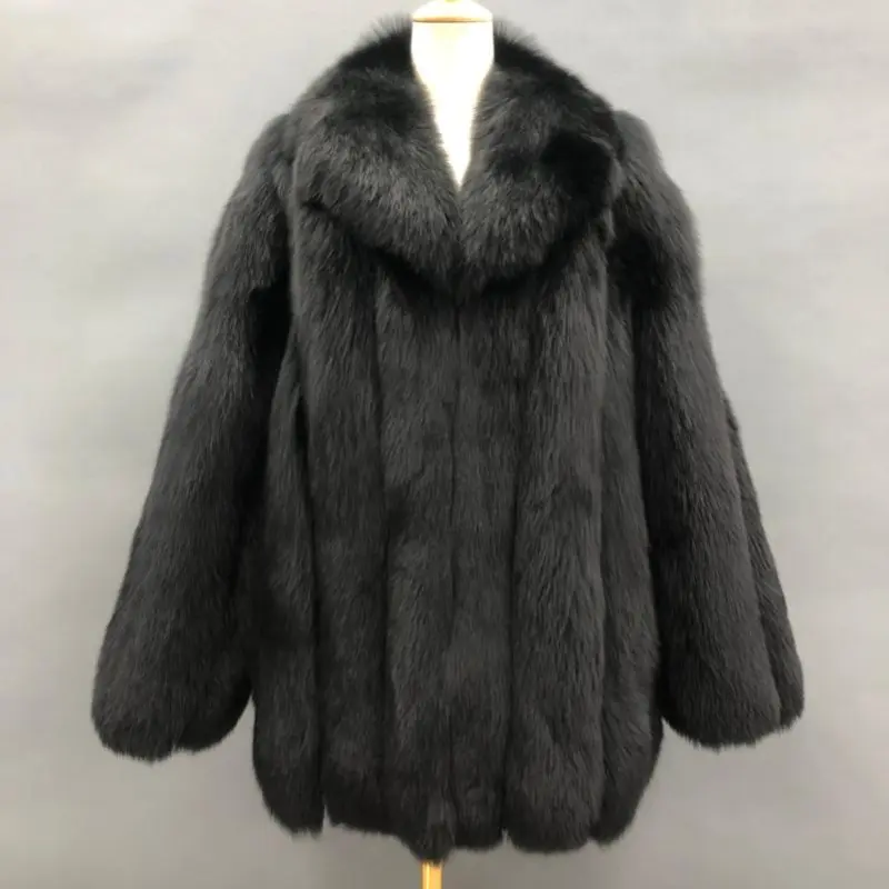 Winter and spring men's luxury full fur fox fur jacketColor:Black