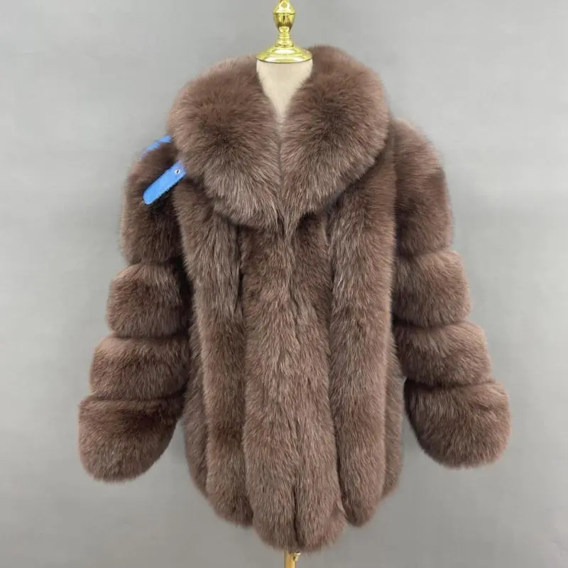 Winter bright color vertical fox fur coat for womenColor:Brown