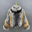 Red Fox Silver Fox Mock Neck Zipper Winter Women's ClothingColor:Color matching