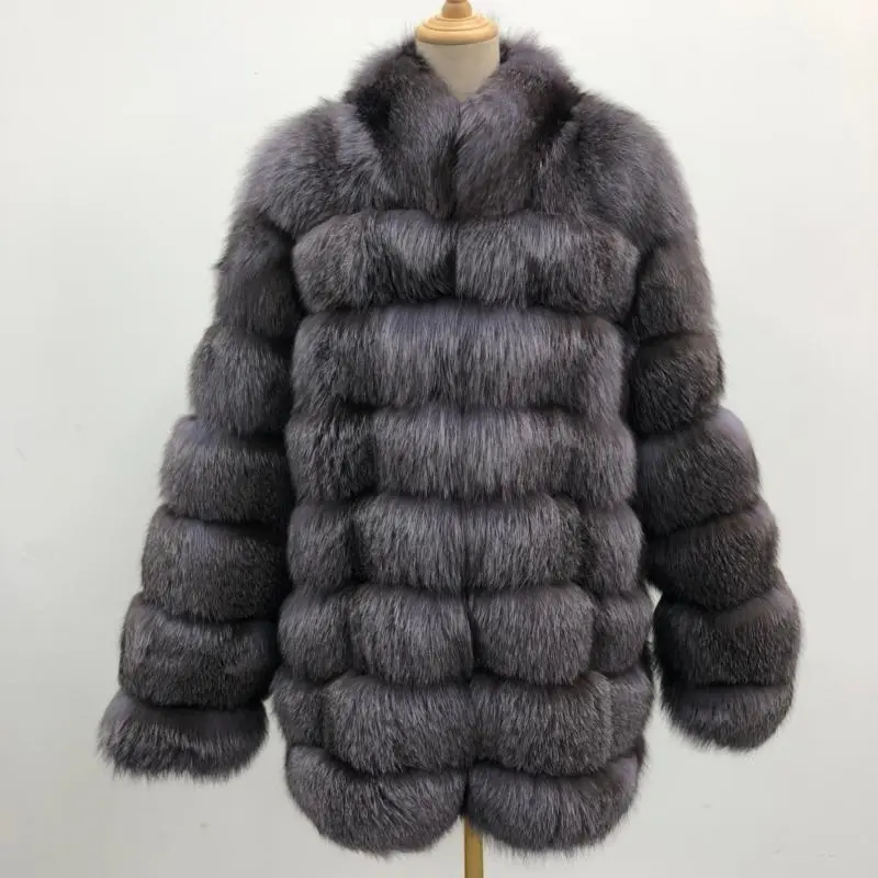 Real Fur Coats Genuine Long Fox Fur Collar Mens Winter CoatColor:Grey