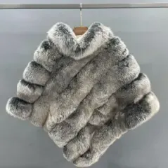 Newly designed women's real fox fur cloakColor:Grey