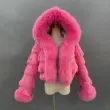 Luxury women's winter short leather straw hooded coatColor:Dark pink