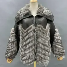 Winter women's oversized sheepskin leather real fox fur women's coat fashion jacketColor:Black