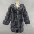 Leather collar real fur coat jacket winter clothing button placket fox furColor:Black