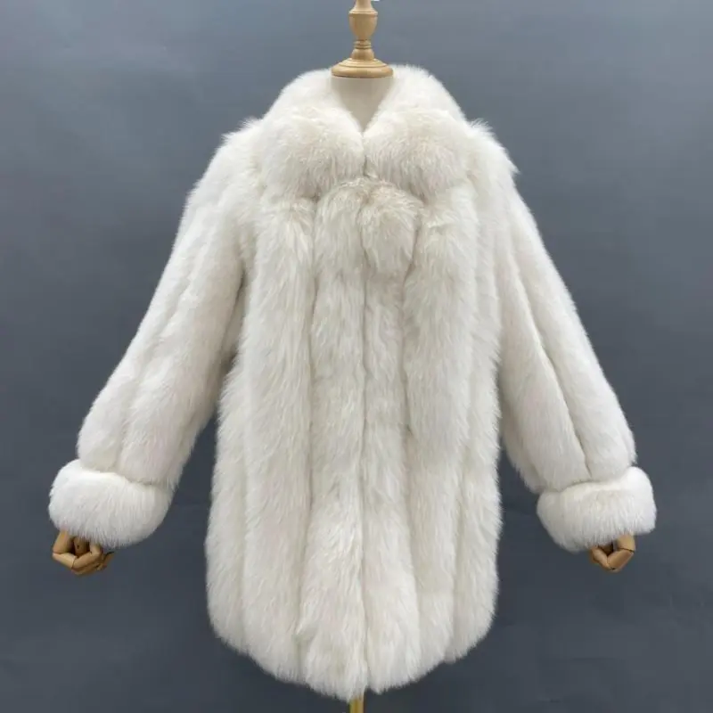 Fashion solid color real fox fur winter women's coatColor:White