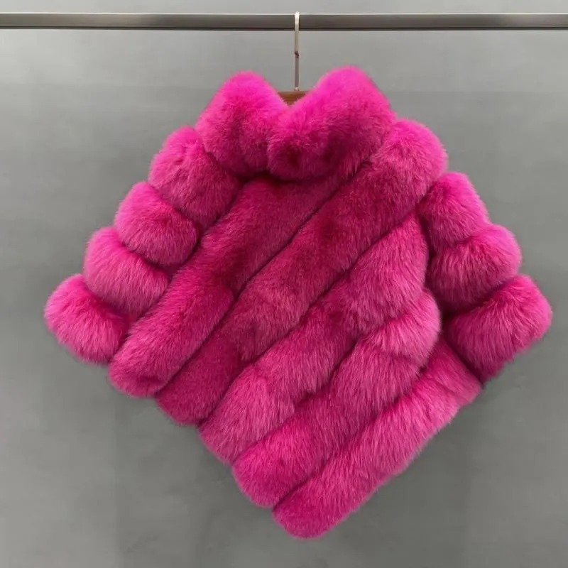 Real fox fur women's fashion shawlColor:Dark pink