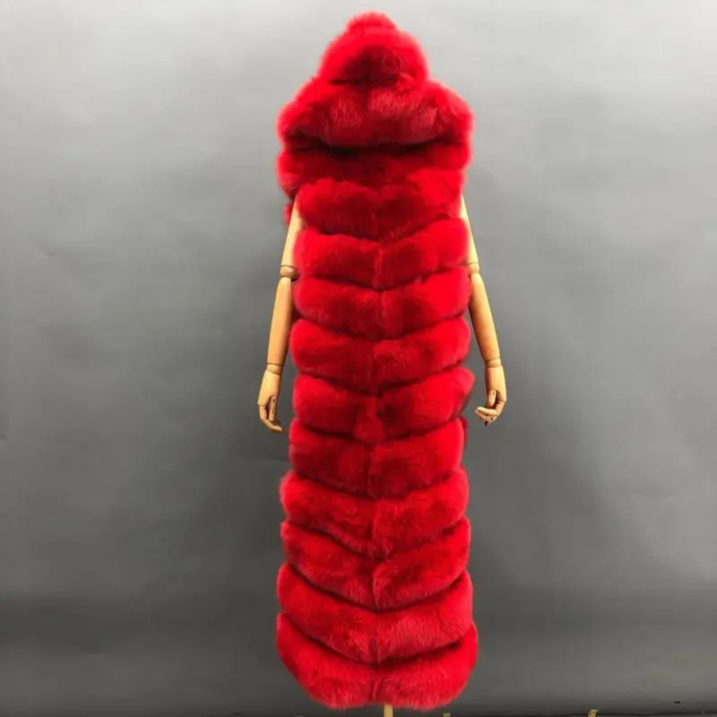 Winter long hooded fox vestColor:Red
