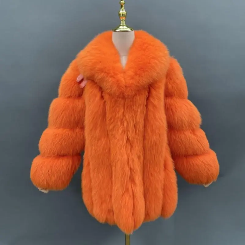 Winter bright color vertical fox fur coat for womenColor:Orange