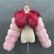 Short Style Women Real Fur Coat Fashion Ladies Long Sleeve Pink Natural Fox Fur JacketColor:Pink