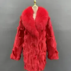 Men's real fox fur collar leather coatColor:Red