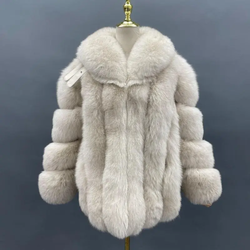 Winter bright color vertical fox fur coat for womenColor:Grey