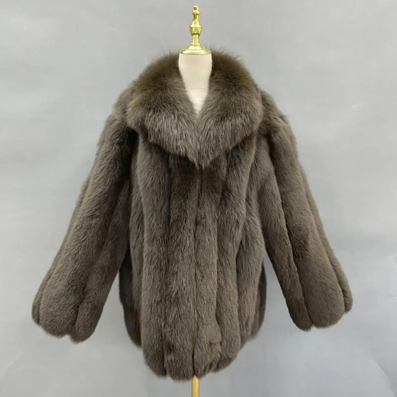Winter and spring men's luxury full fur fox fur jacketColor:Brown