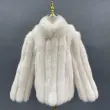 Unisex stand collar vertical stripe real fox fur thick coatColor:White