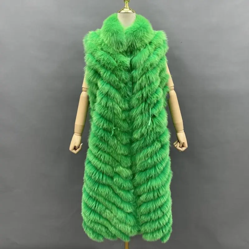 Women's fashionable long style real fox fur vest with two sidesColor:Green