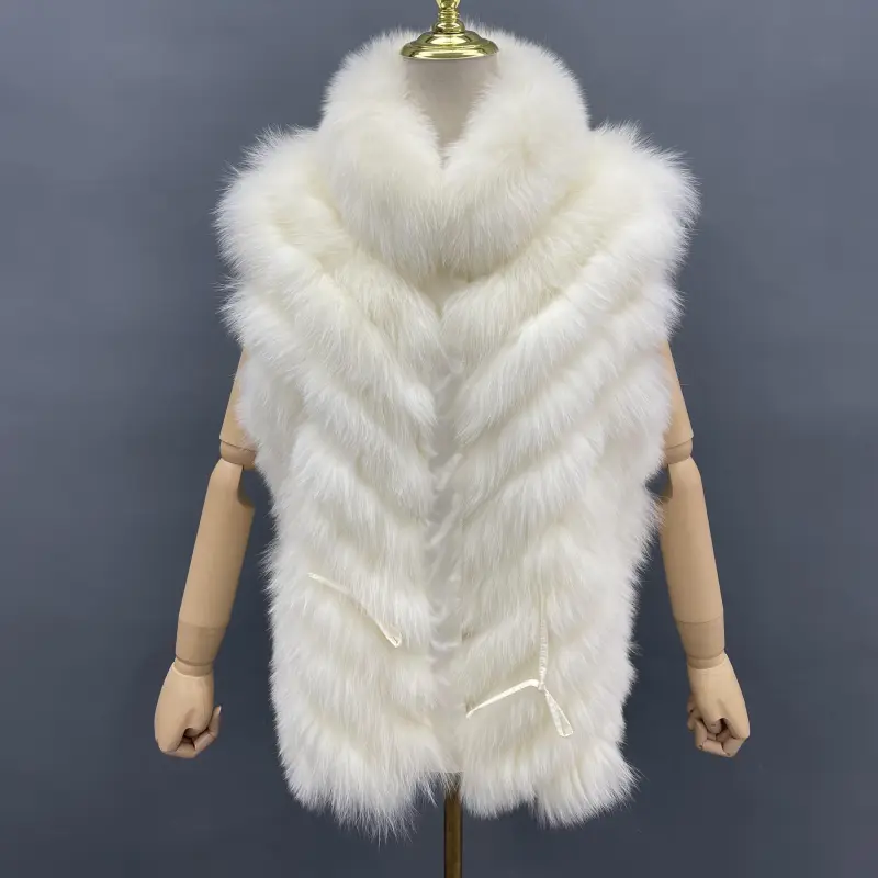 Luxury women's real fox fur double-sided collar detachable fashion vestColor:White