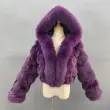 Luxury women's winter short leather straw hooded coatColor:Purple