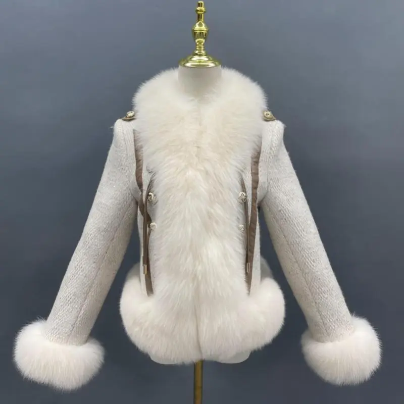 Girls Warm Fur Coat Outerwear Real Fox Fur Jacket Women Fur Coat WinterColor:White