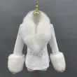 Genuine fur collar women's warm leather fox fur cuffs leather jacketColor:White