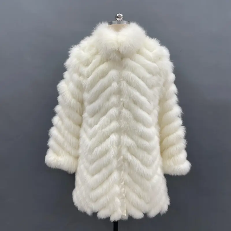 Women's long coat with fox fur in multiple colors on both sidesColor:White