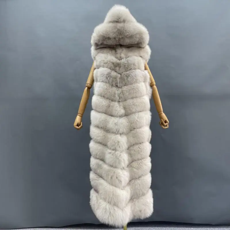 Winter long hooded fox vestColor:Beige