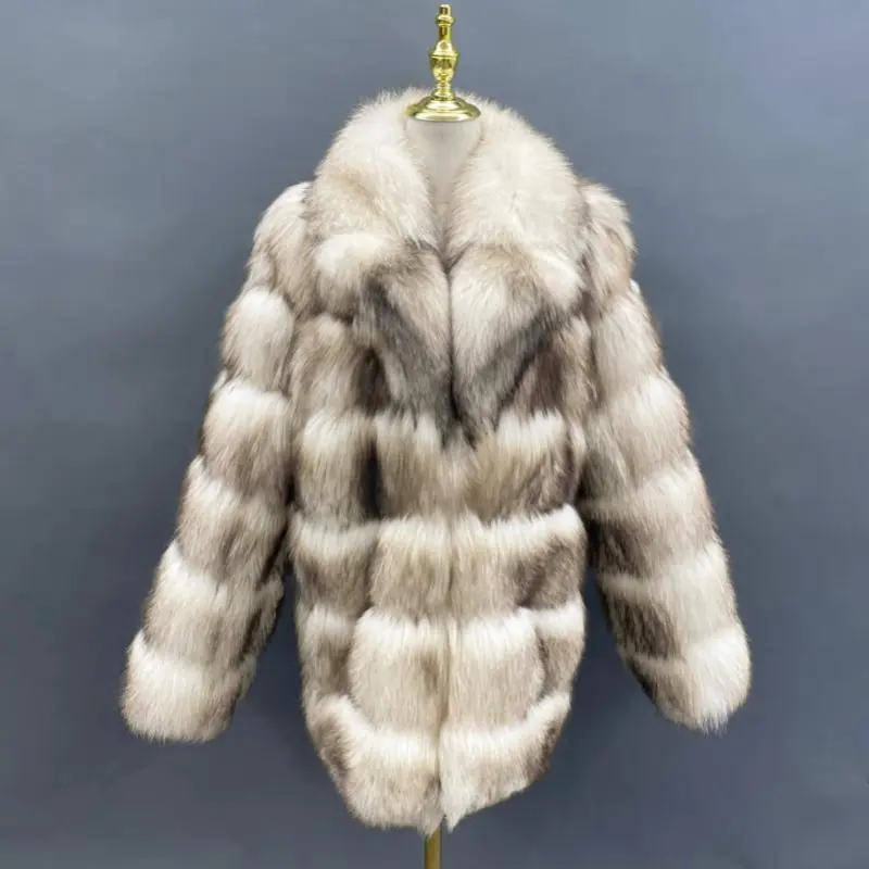 Men's and women's natural color lapel warm real fox fur coatColor:White