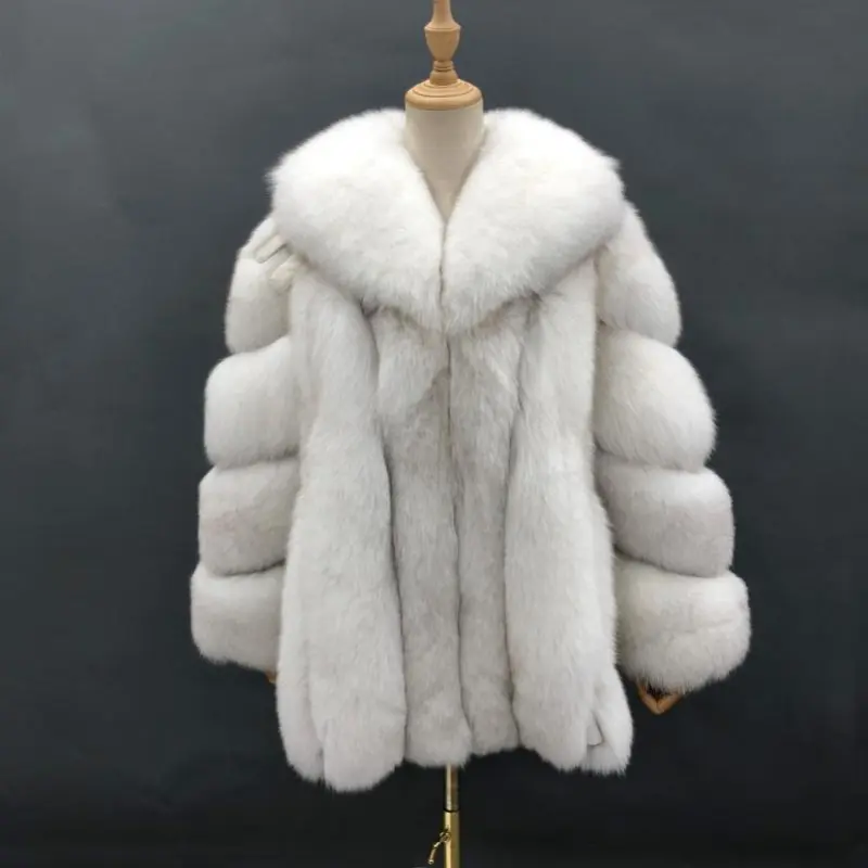 Winter bright color vertical fox fur coat for womenColor:White