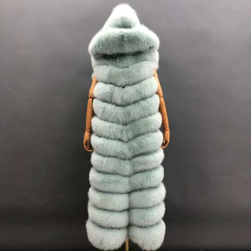 Solid color long real fox fur cape with capColor:Aqua