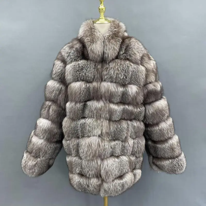 Real Fur Coats Genuine Long Fox Fur Collar Mens Winter CoatColor:Brown