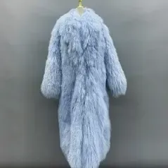 Unisex beach wool coat long coatColor:Light blue