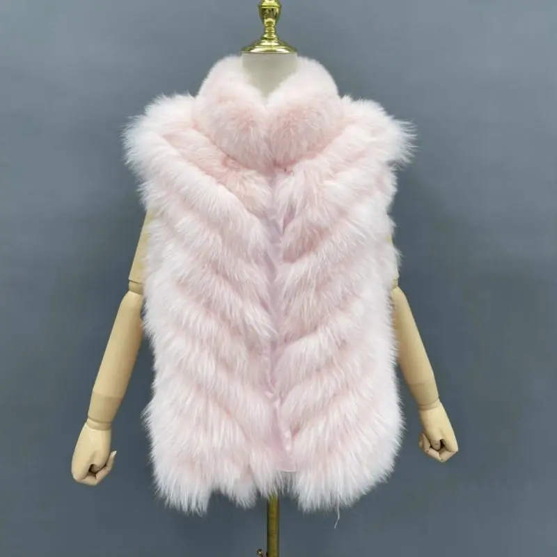 Luxury women's real fox fur double-sided collar detachable fashion vestColor:Pink
